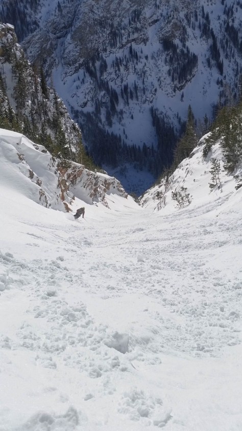Hank skiing from the halfway point of the 4 Hour Couloir.