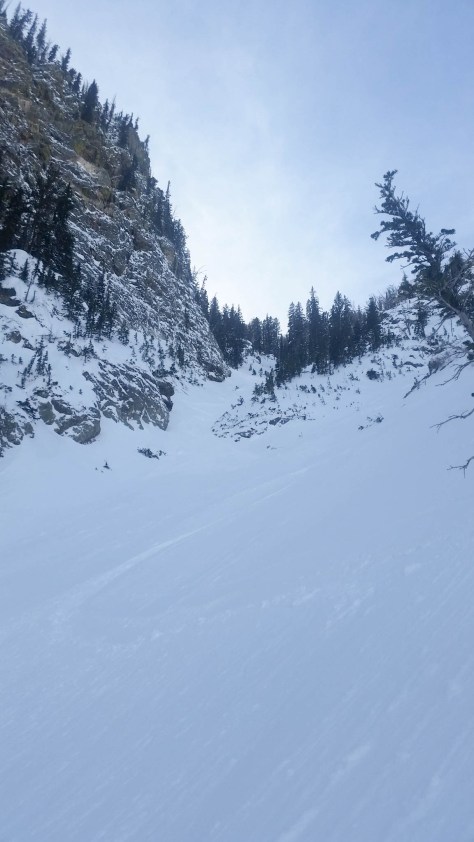 Tim, skiing down the second pitch.