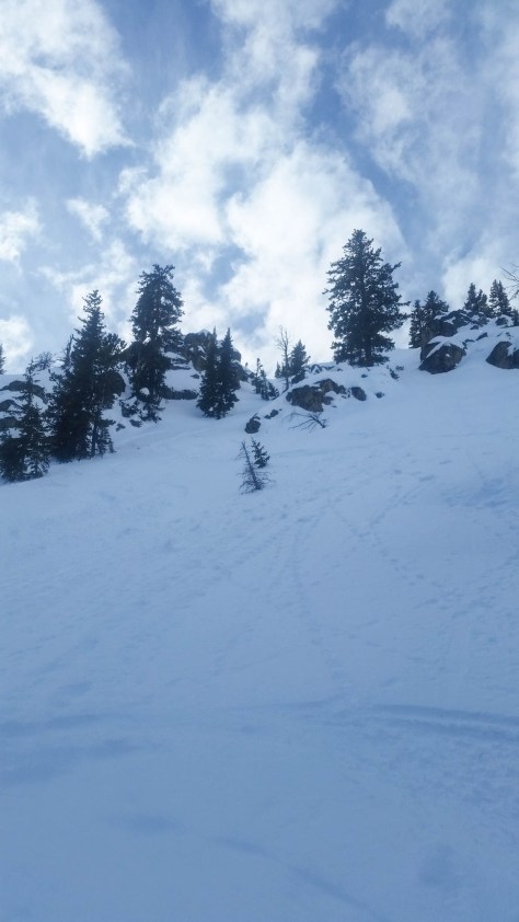 Shot through the cliff band below the upper face.