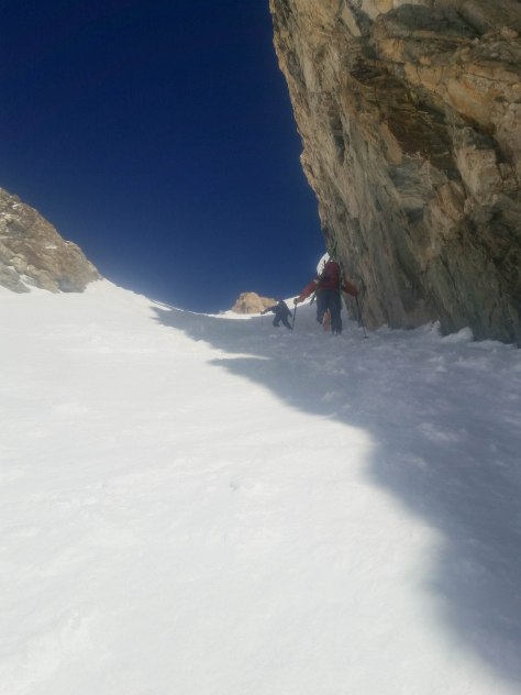 Working our way up the "entry" couloir on Buck's East Face.