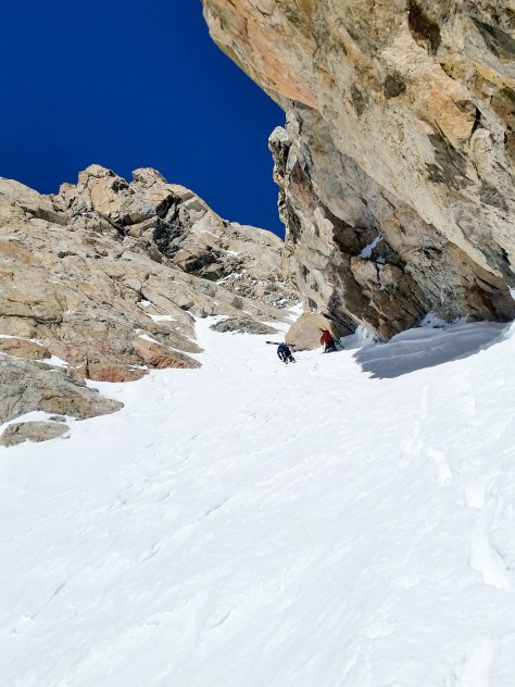 Tristan and Dane coiling the rope below Rappel #3 towards the bottom of the Stettner.