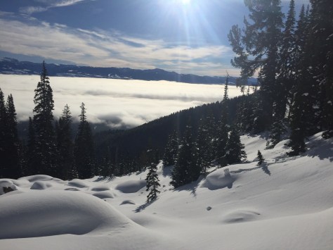 Looking down the "V-Couloir Gully"